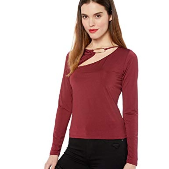 Guess Tops - GUESS Long Sleeve Garnet Wine Cheryl Top M